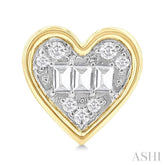 1/5 Ctw Petite Bezel Set Heart Shape Fusion Baguette and Round Cut Diamond Fashion Stud Earring in 10K Yellow Gold